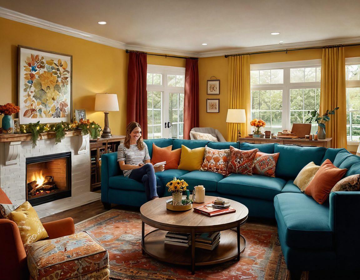 A warm and inviting family room filled with laughter, where diverse family members are engaged in various forms of entertainment like watching a movie, playing board games, and cooking together. The atmosphere is vibrant with colorful decorations and cozy furniture, showcasing a happy and joyful environment. Include soft lighting and playful household pets to enhance the sense of togetherness. super-realistic. vibrant colors. cozy ambiance.